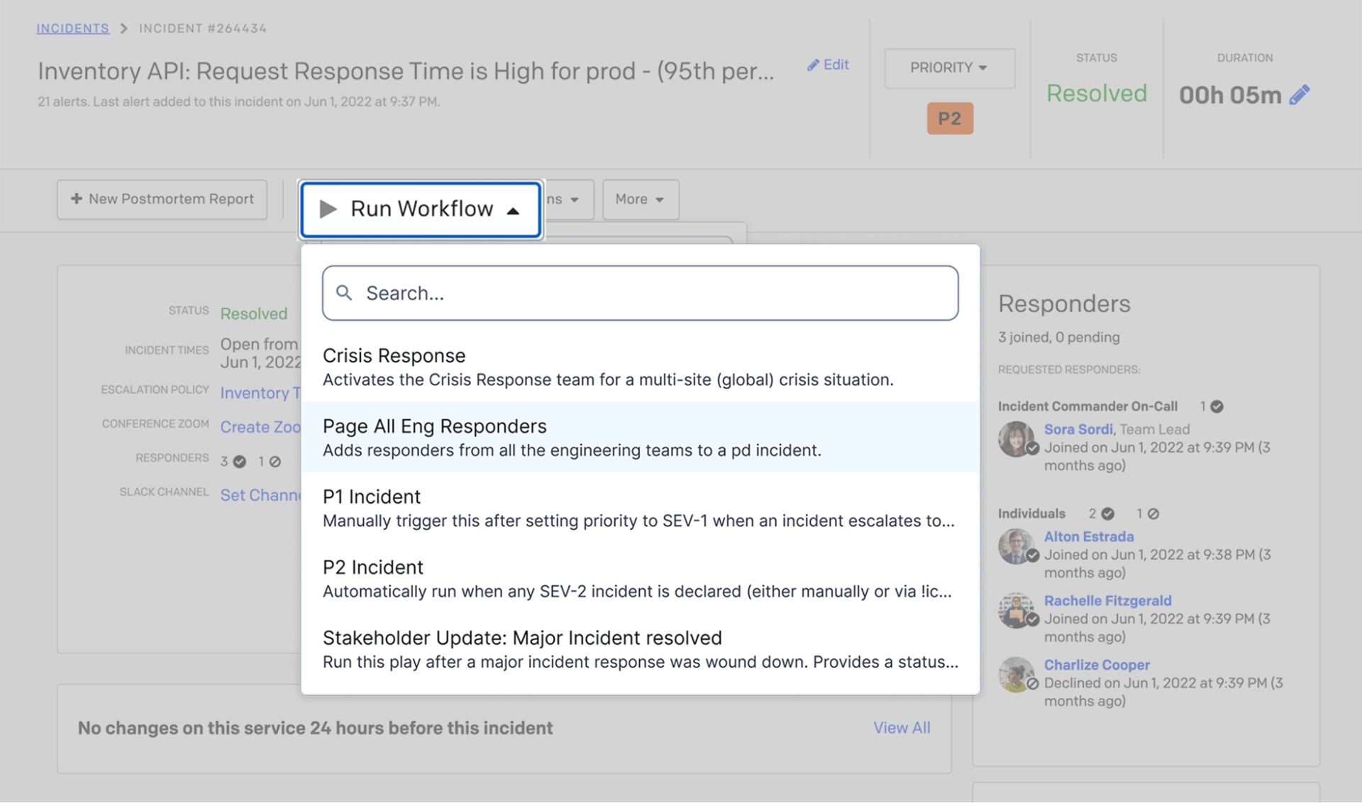 Screenshot of Incident Workflows feature